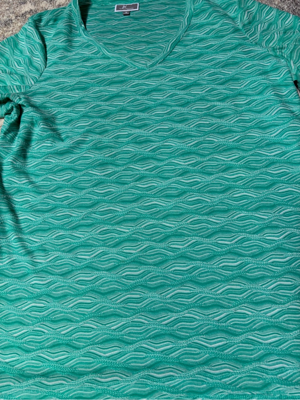 JM Collection Teal Wave-Textured V-Neck Top - Picture 2 of 3